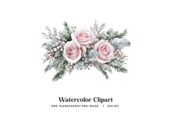 Pink Rose Winter Bouquet Floral PNG Clipart Frosted Berries Product Image 1