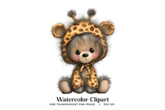 Cute Giraffe Costume Bear Watercolor Clipart Product Image 1