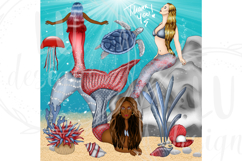 4th of July Mermaids Clipart, USA Summer Graphics, Product Image 9