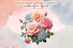 Vintage Flowers Watercolor Clipart Product Image 10