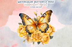 Watercolor Butterfly Rose Sublimation Clipart Product Image 10