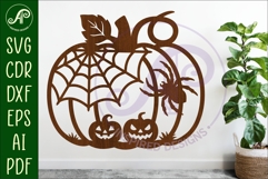Pumpkin Halloween spider web wall sign svg laser cut file Product Image 1