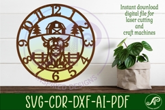 Cute Highland Cow clock wall clock laser cut file Product Image 1