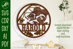 Bass fishing name sign svg laser cut template Product Image 1