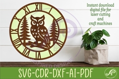 Owl Clock SVG Designs, Owl and Trees Wall Clock for Laser Product Image 1