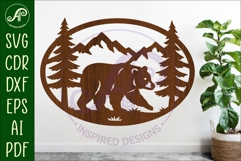 Black Bear mountain scene Oval wall sign laser cut file Product Image 1