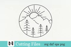 Sun and Mountains Svg, Sun Svg, Sun Line Art, Line Art Product Image 1