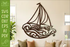 Sailboat Ocean Waves Wall Art SVG Nautical Coastal Laser Cut Product Image 1