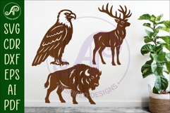 Bison, Eagle, Red Stag silhouette laser cut outs SVG files Product Image 1