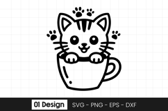 Cute Kitten in Cup Cartoon Design SVG PNG Product Image 1
