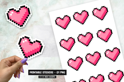 Pixel Pink Heart Art Sticker Sublimation PNG Product Image 1