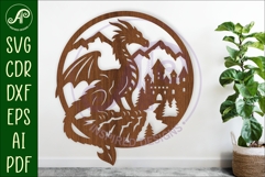 Dragon and castle mountain scene wall sign svg laser cut Product Image 1