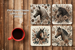 square coaster - floral horse Product Image 1