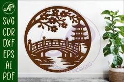 Japanese Bridge Wall Art SVG Laser Cut File, Pagoda Cherry Product Image 1