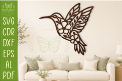Floral Hummingbird Wall Art SVG. Modern bird laser cut file Product Image 1