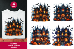 halloween clipart png - haunted house with bats Product Image 1