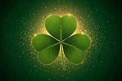 Green four-leaf clover with golden sparkles Product Image 1