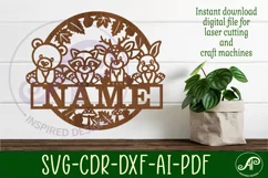 cute Woodland animals name sign svg laser cut template Product Image 1