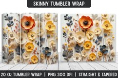Flower Tumbler Wrap | 3D Sublimation | Skinny Tumbler Product Image 1