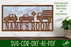 Cars and trucks layered design name sign svg laser cut Product Image 1