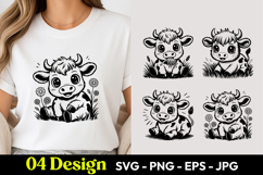 Cute Baby Cow Sitting in Flowers SVG PNG T Shirt Design Product Image 1