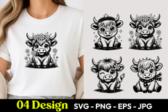 Cute Highland Cow with Flower Crown SVG PNG T Shirt Design Product Image 1