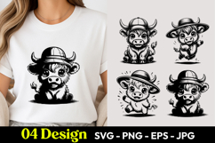 Cute Highland Cow with Hat T Shirt Design Product Image 1