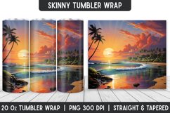 Sunset on Beach Tumbler Wrap | Skinny | 3D Sublimation Product Image 1
