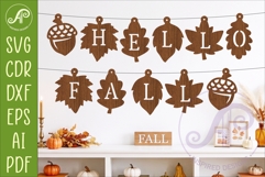 Hello Fall Garland SVG, Autumn Leaf Banner, Acorn Decor, Product Image 1