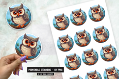 Owl in Circle Cartoon Style Sticker Sublimation PNG Product Image 1