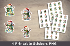 christmas printable sticker - snowman tangled by light cable Product Image 1
