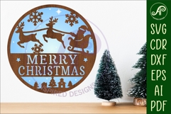 Merry Christmas Santa sleigh wall sign svg laser cut file Product Image 1