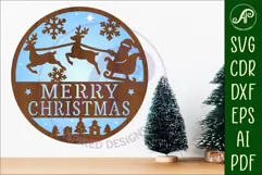 Merry Christmas Santa sleigh wall sign svg laser cut file Product Image 1