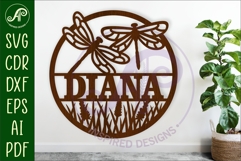 Dragonflies and flowers name wall art sign, SVG personalized Product Image 1