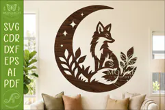 Fox and Moon Wall Art SVG, Woodland Fox Laser Cut Design Product Image 1