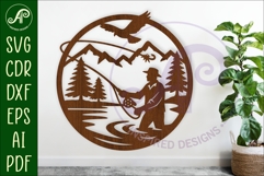 Fly fishing mountain scene wall sign svg laser cut Product Image 1