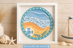 Beach Layered Paper Cut SVG - Ocean Wave Shadow Box Product Image 1