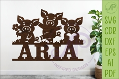 Cute Pig Silhouette Name Sign SVG | Farm Animal Cut File Product Image 1