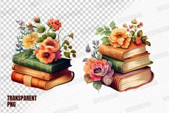 PNG Watercolor Floral Books Clipart Product Image 2