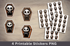 halloween printable sticker - cute skull in coffin Product Image 1