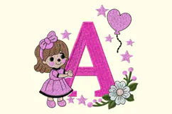 Letter a Girl Machine Embroidery Design Product Image 1