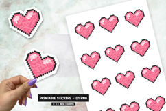 Pixel Light Pink Heart Symbol Sticker Sublimation PNG Product Image 1