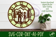 Bigfoot and Alien forest clock wall clock laser cut files Product Image 1