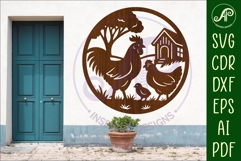 Chicken and Rooster farm scene wall sign, SVG file. Product Image 1
