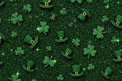 Green background with glittery shamrocks and leprechaun hats Product Image 1