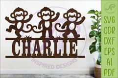 Cute Monkey Name Sign SVG, Jungle Nursery Laser Cut Product Image 1
