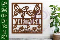 Butterflies and flowers name sign svg laser cut template Product Image 1