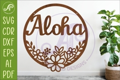 Round Floral Aloha Sign SVG, Laser Cut Door Sign Product Image 1