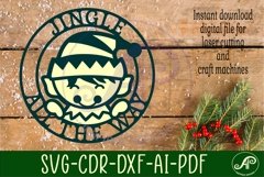 Jingle all the way with elf wall art sign, SVG file. vector Product Image 4
