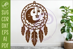 Moon and Stars Dreamcatcher Laser Cut File, Boho Wall Art Product Image 1